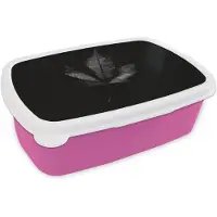 MuchoWow Broodtrommel Roze - Lunchbox Zwart - Blad - Brooddoos 18x12x6 cm - Brood lunch box - Broodtrommels voor kinderen en volwassenen