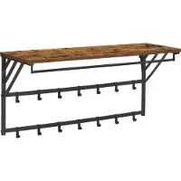 Acaza Kapstok - Wandkapstok - Kapstok Hangend - 90 x 30 x 44 cm - 14 Haken met Plank en Kledingstang - Vintage Bruin