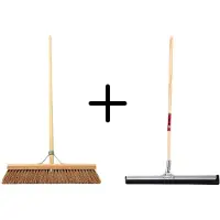 Synx Store Synx Tools Coco Binnenbezem 50cm + Vloertrekker 60cm met Steel 150cm - Zaalveger – Vloerreiniger – Moppen - Zachte bezem kokos met steel 150cm