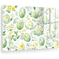 MuchoWow Glasschilderij 180x120 cm - Schilderij acrylglas - Patroon - Groen - Eieren - Foto op glas - Muurdecoratie woonkamer - Wanddecoratie slaapkamer - Schilderijen