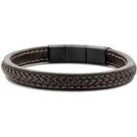 Frank 1967 7FB-0515 Heren Armband - Leder - Gevlochten - Bruin - 21 cm - Blackplating
