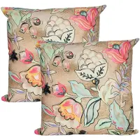 Anna's Collection Sierkussen voor binnen en buiten - 2x - wild flowers - beige - 60 x 60 cm - tuinkussen