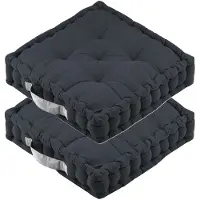 Stof Textile Vloerkussen DUO - 2x - antraciet - katoen - 45 x 45 x 10 cm - vierkant - Extra dik - extra zitplaatsen - spelen - gamen - relaxen