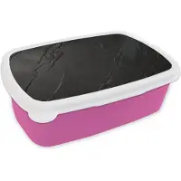 MuchoWow Broodtrommel Roze - Lunchbox Zwart - Steen - Beton print - Brooddoos 18x12x6 cm - Brood lunch box - Broodtrommels voor kinderen en volwassenen