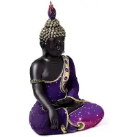 Puckator Beeld - Boeddha Thais - Droom Meditatie - Strass Steentjes - Paars&Zwart&Goud - 30x9x12,5cm