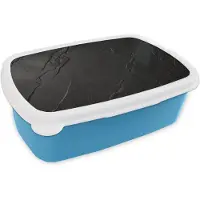 MuchoWow Broodtrommel Blauw - Lunchbox Zwart - Steen - Beton print - Brooddoos 18x12x6 cm - Brood lunch box - Broodtrommels voor kinderen en volwassenen