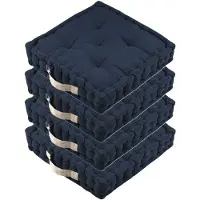 Stof Textile Vloerkussen DUO - 4x - donkerblauw - katoen - 45 x 45 x 10 cm - vierkant - Extra dik - extra zitplaatsen - spelen - gamen - relaxen