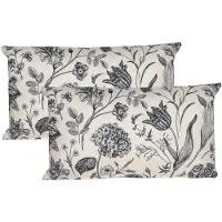 Anna's Collection Sierkussen voor binnen en buiten - 2x - vintage flowers - creme wit - 30 x 50 cm - tuinkussen