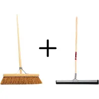 Synx Store Synx Tools Coco Binnenbezem 40cm + Vloertrekker 60cm met Steel 150cm - Zaalveger – Vloerreiniger – Moppen - Zachte bezem kokos Met steel 150cm