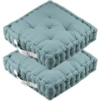 Stof Textile Vloerkussen DUO - 2x - lichtblauw - katoen - 45 x 45 x 10 cm - vierkant - Extra dik - extra zitplaatsen - spelen - gamen - relaxen
