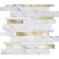 BES LED Zelfklevende Mozaïek Tegel - Afimera Alu Wildverband - Marmerlook Wit/Goud - 303x298x4mm