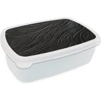 MuchoWow Broodtrommel Wit - Lunchbox Zwart - Abstract - Hout - Brooddoos 18x12x6 cm - Brood lunch box - Broodtrommels voor kinderen en volwassenen