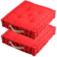 Stof Textile Vloerkussen DUO - 2x - rood - katoen - 45 x 45 x 10 cm - vierkant - Extra dik - extra zitplaatsen - spelen - gamen - relaxen