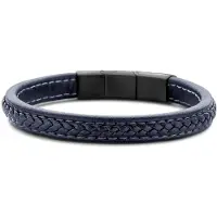 Frank 1967 7FB-0513 Heren Armband - Leder - Gevlochten - Donker Blauw - 21 cm - Blackplating