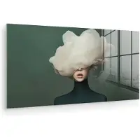 MuchoWow Glasschilderij 80x40 cm - Schilderij acrylglas - Hoed - Vrouw - Beige - Foto op glas - Muurdecoratie woonkamer - Wanddecoratie slaapkamer - Schilderijen