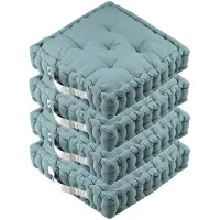 Stof Textile Vloerkussen DUO - 4x - lichtblauw - katoen - 45 x 45 x 10 cm - vierkant - Extra dik - extra zitplaatsen - spelen - gamen - relaxen