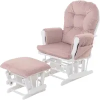 Mendler Relaxfauteuil -C76, schommelstoel, schommelstoel met voetenbankje, stof corduroy 320 g/m² ~ roze, wit frame