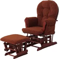 MCW Relaxfauteuil -C76, schommelstoel fauteuil + hocker stof bouclé 480g/m² Oeko-Tex ~ roestbruin donker frame
