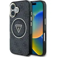 GUESS - IML Metal Glitter Etui - iPhone 16 - Glitter Metal - MagSafe - Zwart