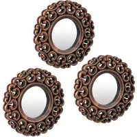 Relaxdays spiegel set van 3 - barok - rond - Ø 25 cm - hal - kunststof - brons-zwart