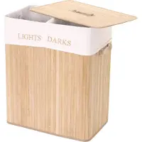 MCW Wasmand -C21, Wasbox Wasbox, bamboe 2 compartimenten 63x55x34cm 100l ~ natuurlijke kleur