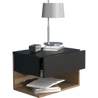 Hioshop UsalXL45 nachtkastje wandmontage 1 lade 1 plank zwart, eik decor.