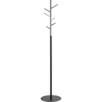 Haku kapstok, 6 haken, elk met 5 kg draagvermogen, Ø 360 x H 1700 mm, gepoedercoate stalen buis/hout/metaal, grijs-zwart