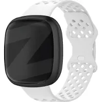 Bandz sport band 'Sport Air' geschikt voor Fitbit Versa 3 / Versa 4 / Sense / Sense 2 - Hoogwaardig ademend siliconen materiaal smartwatch bandje - Perfect voor het sporten - wit