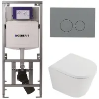 Geberit QeramiQ Dely Toiletset - 36.3x51.7cm - diepspoel - rimless - UP320 inbouwreservoir - softclose toilet zitting - 35mm - bedieningsplaat licht grijs - ronde knoppen - mat wit