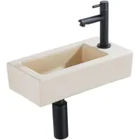 Qeramiq Fuente Fonteinset - 37.5x18.5x9cm - keramiek - kraangat rechts - fonteinkraan zwart mat - afvoerplug - verlaagd sifon - Mat Beige SW1122448/SW696205/SW696215/SW696235