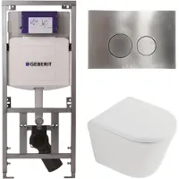 Geberit QeramiQ Dely Toiletset - 36.3x51.7cm - diepspoel - rimless - UP320 inbouwreservoir - softclose toilet zitting - 35mm - steel bedieningsplaat - ronde knoppen - mat wit