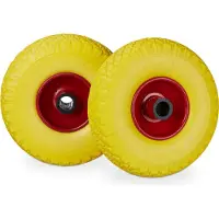 Relaxdays steekwagenwiel - set van 2 stuks - stalen velg - anti lek - 25 mm as - 100 kg Geel-rood