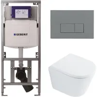 Geberit QeramiQ Dely Toiletset - 36.3x51.7cm - diepspoel - rimless - UP320 inbouwreservoir - softclose toilet zitting - 35mm - bedieningsplaat licht grijs - rechthoekige knoppen - glans wit SW1026255