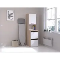 Vente-unique Opbergkasten voor badkamer met kasten en planken - Licht naturel en wit - L47 x H184 cm - ERKANO