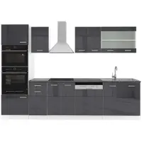 Vicco Complete keukeneenheid R-Line Antraciet Hoogglans 300 cm met hoge kast, WB Antraciet, Model 42705
