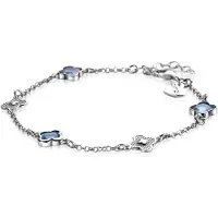 Zinzi zilveren schakel armband met twee zilveren en drie blauwe klavers 16-19cm ZIA2582