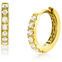 Zinzi 11mm Gold 14 krt gouden oorringen bezet met witte zirconia's met luxe klapsluiting 11mm x 2,1mm vierkante buis ZGO321Z
