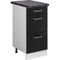 Vicco Keukenonderkast R-Line Zwart hoogglans 40 cm met laden, WB Antraciet, Model 45771