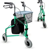 Mobiclinic , rollator, Caleta, Fatlbar, driewieler, staal, verstelbaar, mand/tas, groen