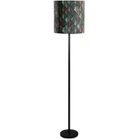 QAZQA Vloerlamp zwart met velours lampenkap blad dessin met gouden binnenkant - Simplo