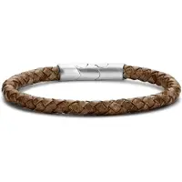 Frank 1967 Armband – 7FB-0640 - Bruin Gevlochten Leer – 21 cm – Zilverkleurig