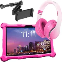 AngelTech Luxe OnderwegPakket XL PRO II – Kindertablet XL PRO II Roze + Kinderkoptelefoon + Tablethouder - Android 16 - Kindertablet Vanaf 3 Jaar – Kinder Tablet – Kids Tablet - Tablet voor Kinderen