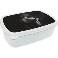 MuchoWow Broodtrommel Wit - Lunchbox Vrouw - Wijn - Jurk - Brooddoos 18x12x6 cm - Brood lunch box - Broodtrommels voor kinderen en volwassenen
