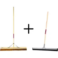 Synx Tools Coco Binnenbezem 90cm + Vloertrekker 35cm met Steel 120cm - Zaalveger – Vloerreiniger – Extra breed - Zachte bezem kokos met steel 160cm