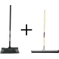 Synx Store Synx Tools Binnenbezem Zwart + Vloertrekker 35cm met Steel 150cm - Kamerveger – Vloerreiniger – Moppen - Zachte bezem met steel 130cm