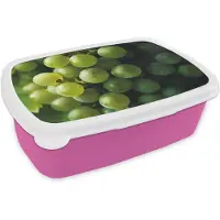 MuchoWow Broodtrommel Roze - Lunchbox Druiven - Tros - Groen - Brooddoos 18x12x6 cm - Brood lunch box - Broodtrommels voor kinderen en volwassenen