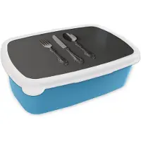 MuchoWow Broodtrommel Blauw - Lunchbox Bestek - Zwart - Brooddoos 18x12x6 cm - Brood lunch box - Broodtrommels voor kinderen en volwassenen