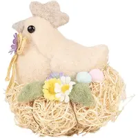 Clayre & Eef Decoratie Beeld Kip 10x11x13 cm Beige Textiel