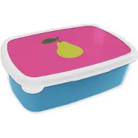 MuchoWow Broodtrommel Blauw - Lunchbox Illustratie - Fruit - Peer - Groen - Brooddoos 18x12x6 cm - Brood lunch box - Broodtrommels voor kinderen en volwassenen