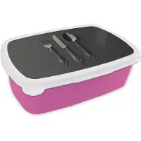 MuchoWow Broodtrommel Roze - Lunchbox Bestek - Zwart - Brooddoos 18x12x6 cm - Brood lunch box - Broodtrommels voor kinderen en volwassenen